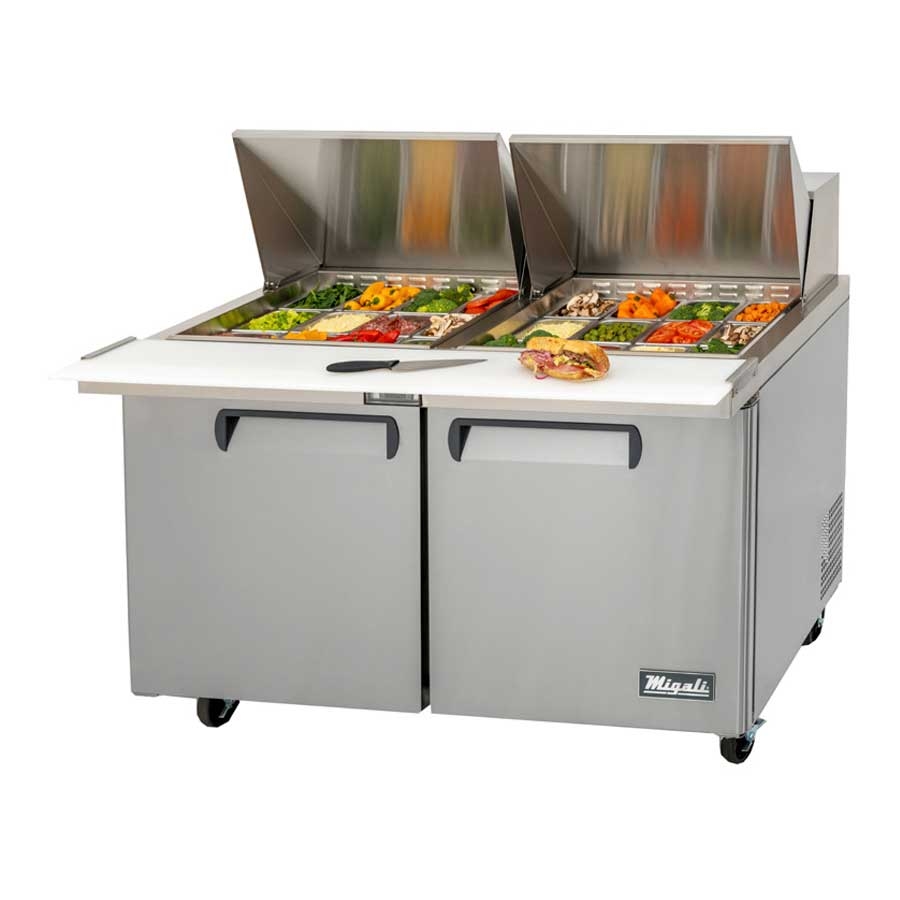 Migali Stainless Steel 2 Door Big Top Sandwich Prep Table With 2 Adjustable Shelves, 60.2 Inch Width X 30 Inch Depth X 46.6 Inch Height