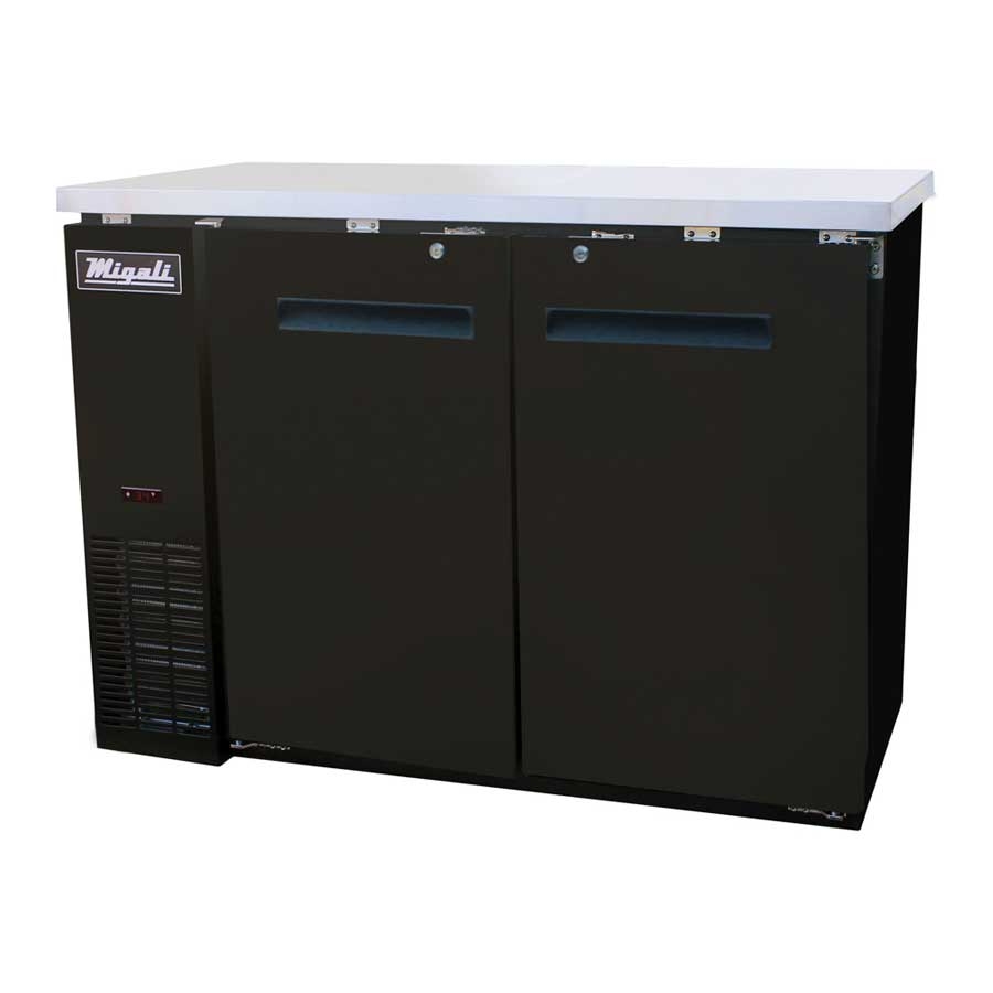 Migali 2 Solid Door Back Bar Refrigerator with 4 Shelves, 48.75 inch Width x 24.4 inch Depth x 35.75 inch Height