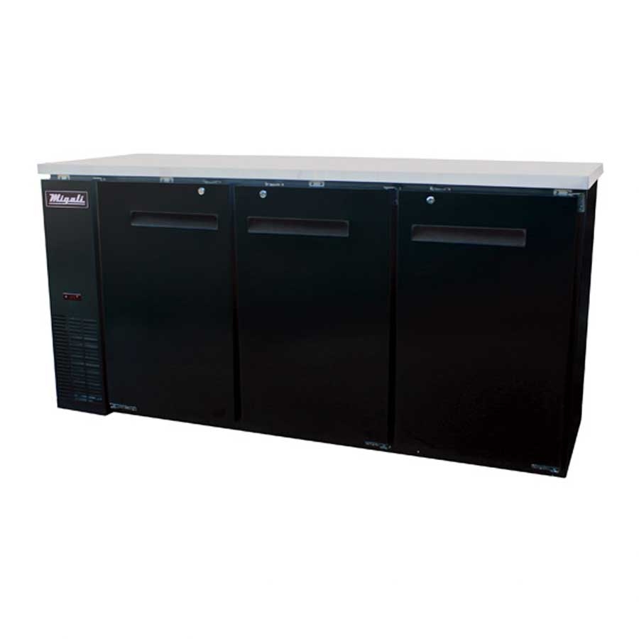 Migali 3 Solid Door Back Bar Refrigerator with 6 Shelves, 72.8 inch Width x 24.4 inch Depth x 35.75 inch Height