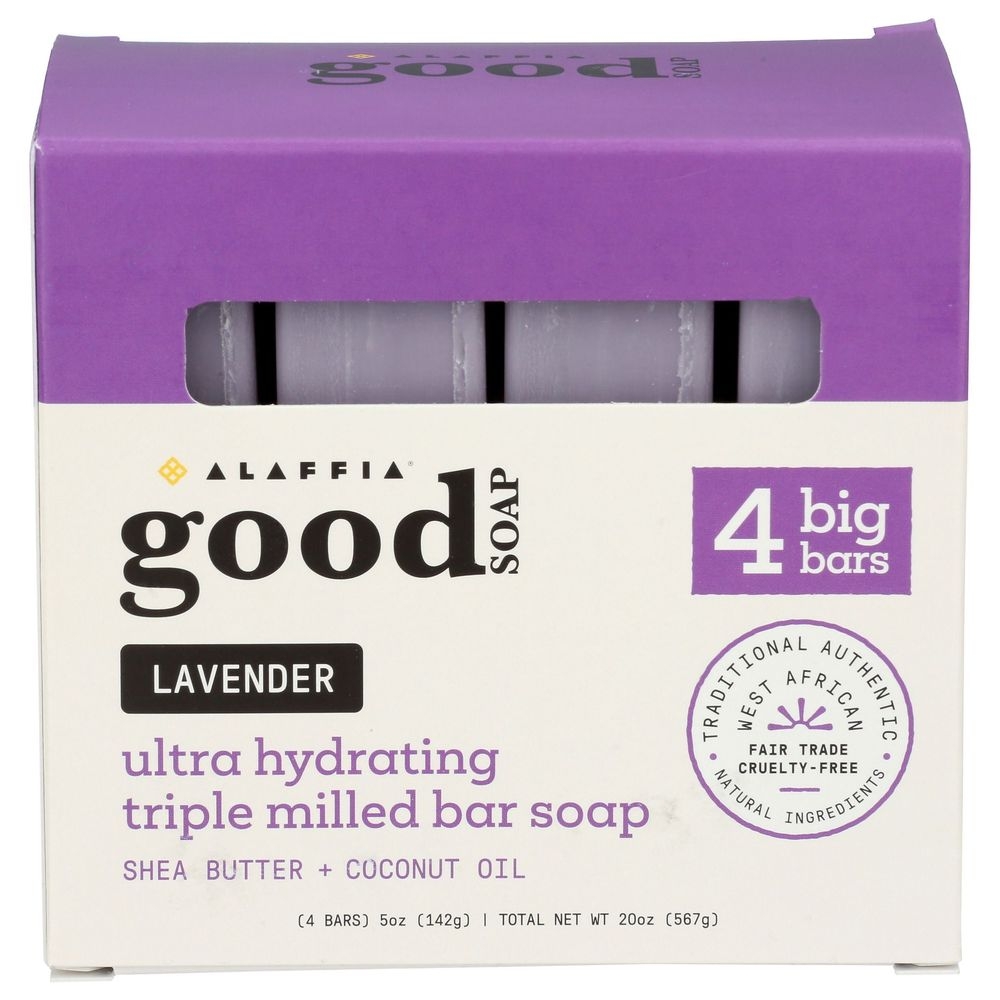 Alaffia Lavender Good Bar Soap, 4 count