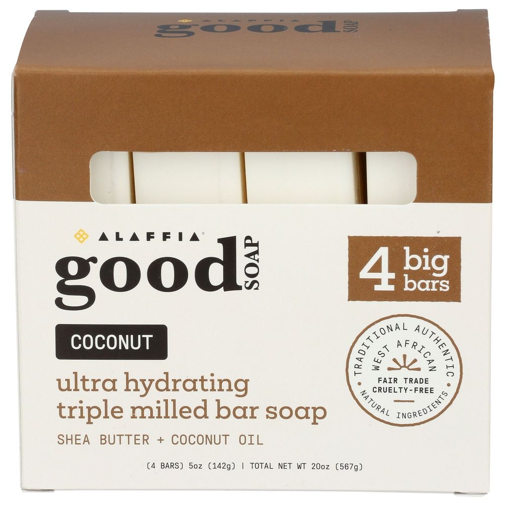 Alaffia Coconut Good Bar Soap, 4 count