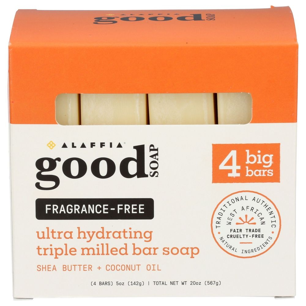 Alaffia Fragrance Free Good Bar Soap, 4 count