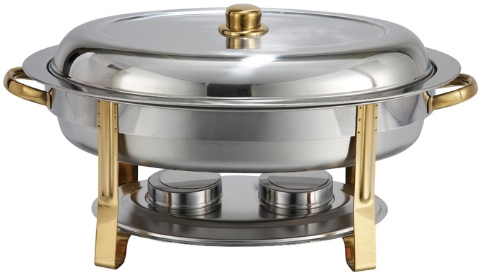 Winco Malibu Stainless Steel Gold Accent Oval Chafer, 6 Quart