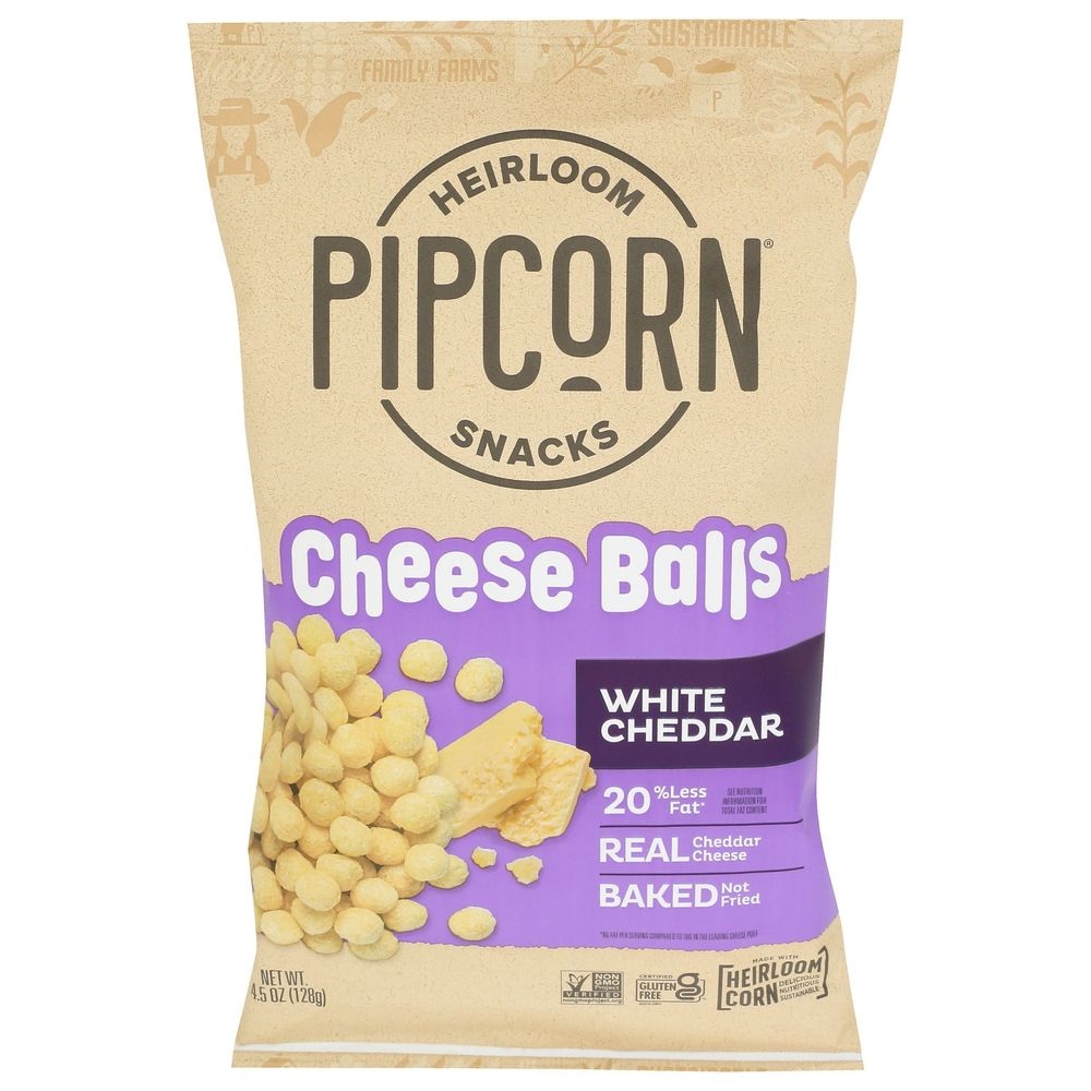 Pipcorn Heirloom Snacks White Cheddar Cheese Balls, 4.5 Ounce -- 12 per case
