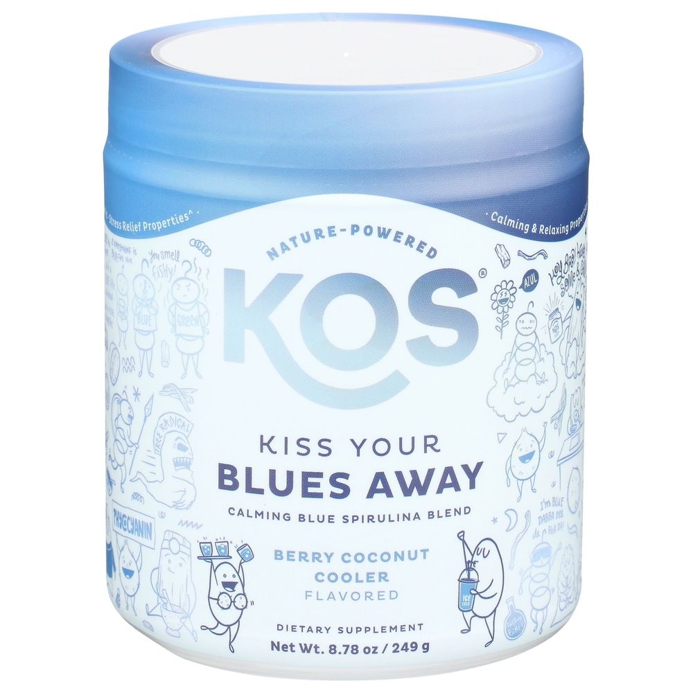 KOS Organic Kiss Your Blues Away Berry Coconut Cooler Calming Blue Spirulina Blend, 8.78 Ounce