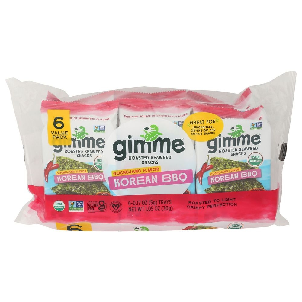 Gimme 0.17 Ounce Organic Korean BBQ Roasted Seaweed Snack, 6 count -- 8 per case