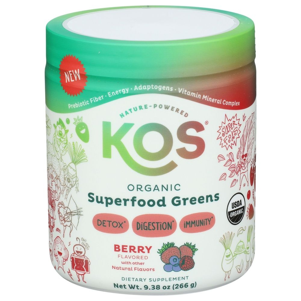 Kos Organic Berry Superfood Greens Powder Mix, 9.38 Ounce