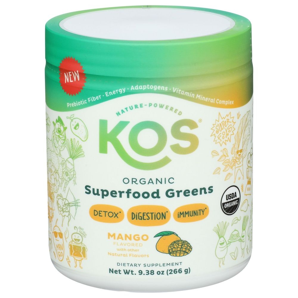 Kos Organic Mango Superfood Greens Powder Mix, 9.38 Ounce