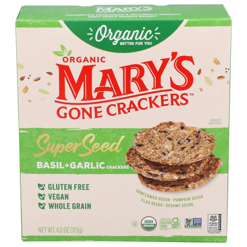 Marys Gone Crackers Organic Super Seed Basil and Garlic Cracker, 4 Ounce -- 6 per case