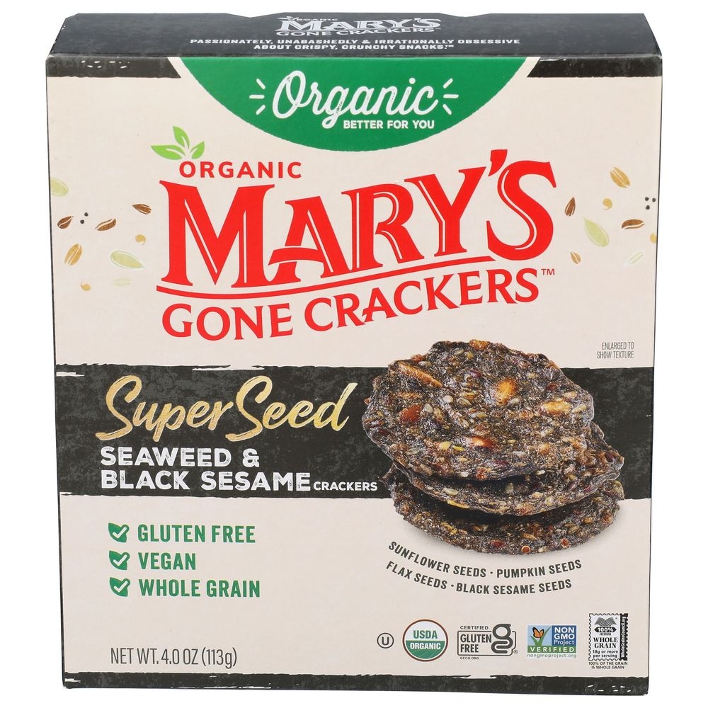 Marys Gone Crackers Organic Seaweed and Black Sesame Super Seed Cracker, 4 Ounce -- 6 per case