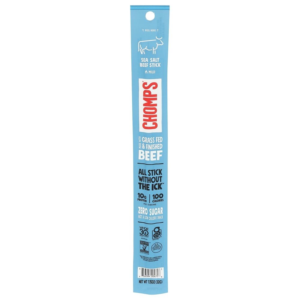 Chomps Grass Fed and Finished Sea Salt Beef Sticks, 1.15 Ounce -- 24 per case