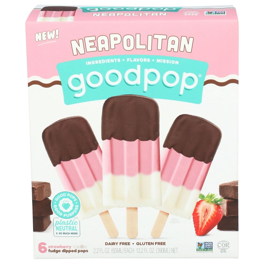 Goodpop 13.2 Ounce Neapolitan Strawberry Vanilla Fudge Dipped Pops, 6 count -- 6 per case
