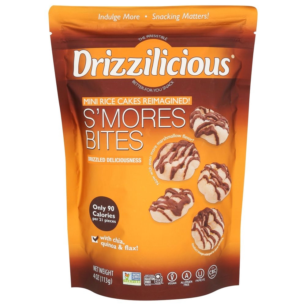 Drizzilicious Smores Mini Rice Cake Bites with Dark Chocolate Drizzle, 4 Ounce -- 12 per case