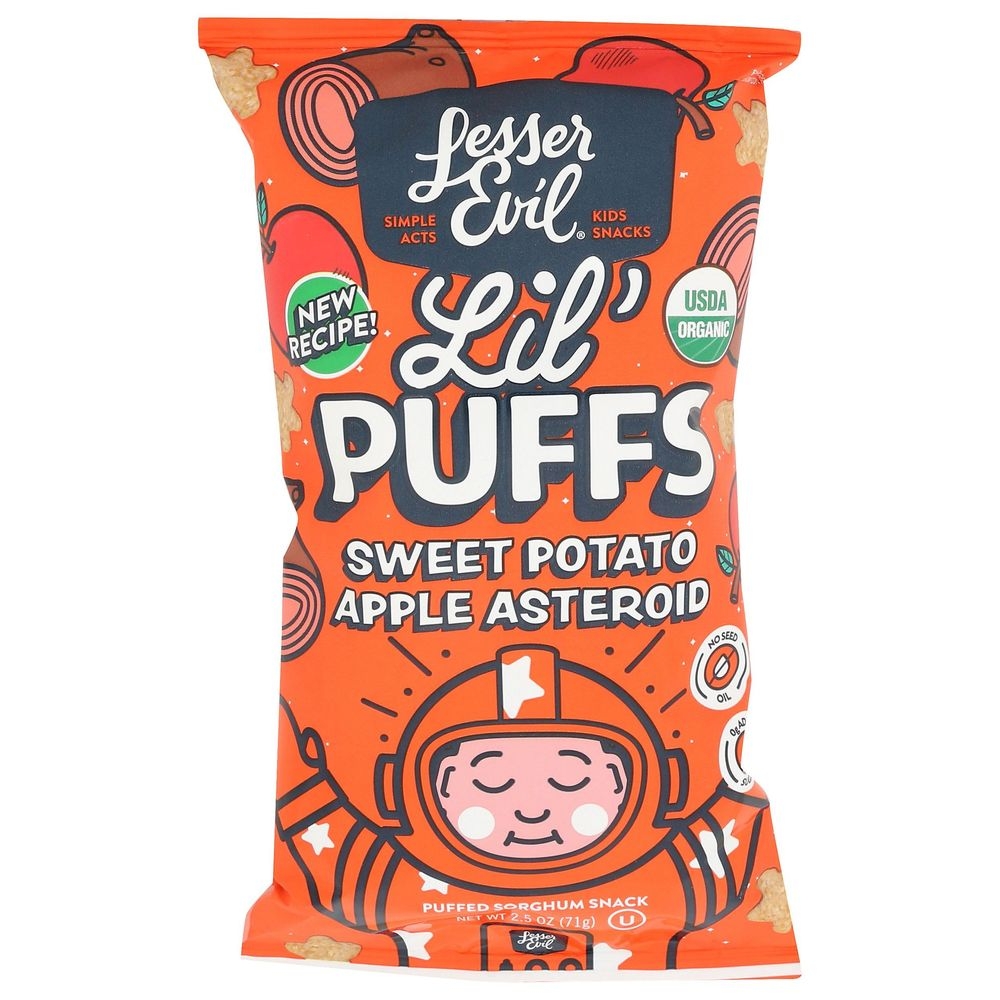 LesserEvil Organic Sweet Potato Apple Asteroid Lil Puffs, 2.5 Ounce -- 5 per case