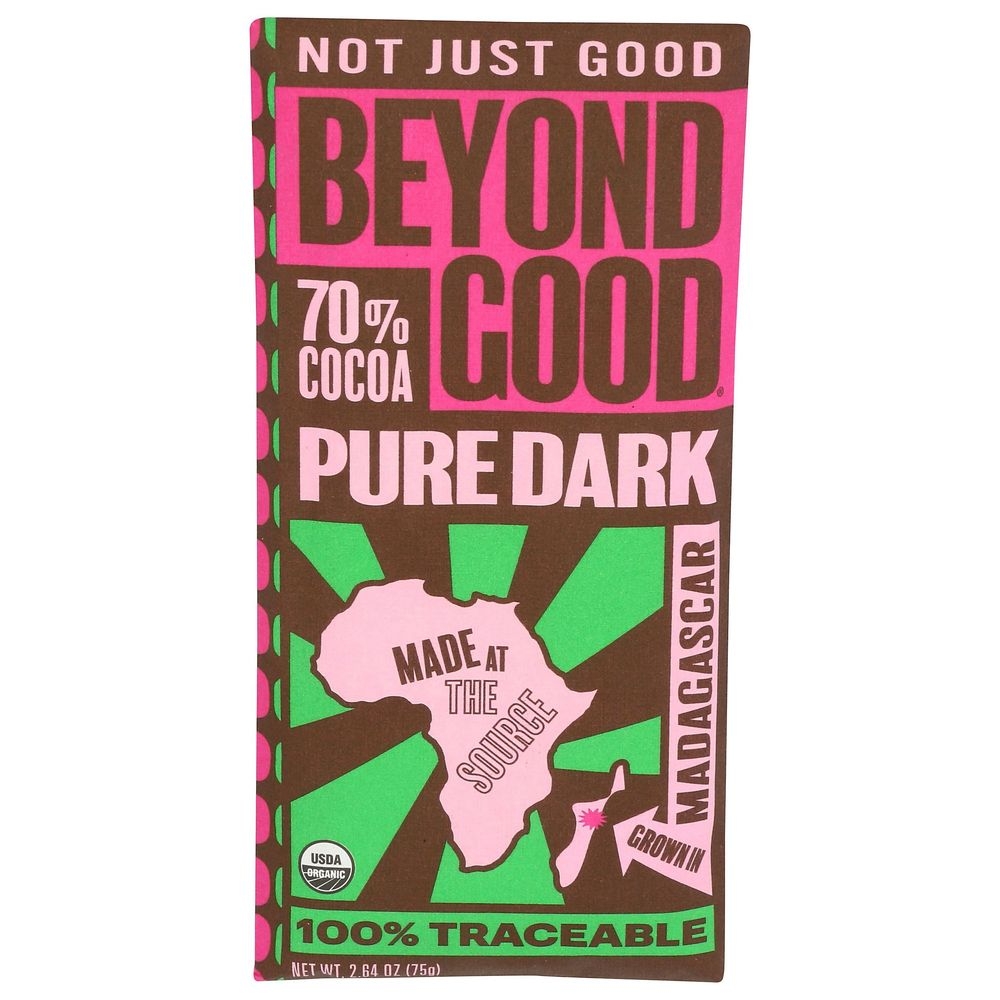 Beyond Good Organic 70 Percent Cocoa Madagascar Pure Dark Chocolate Bar, 2.64 Ounce -- 12 per case