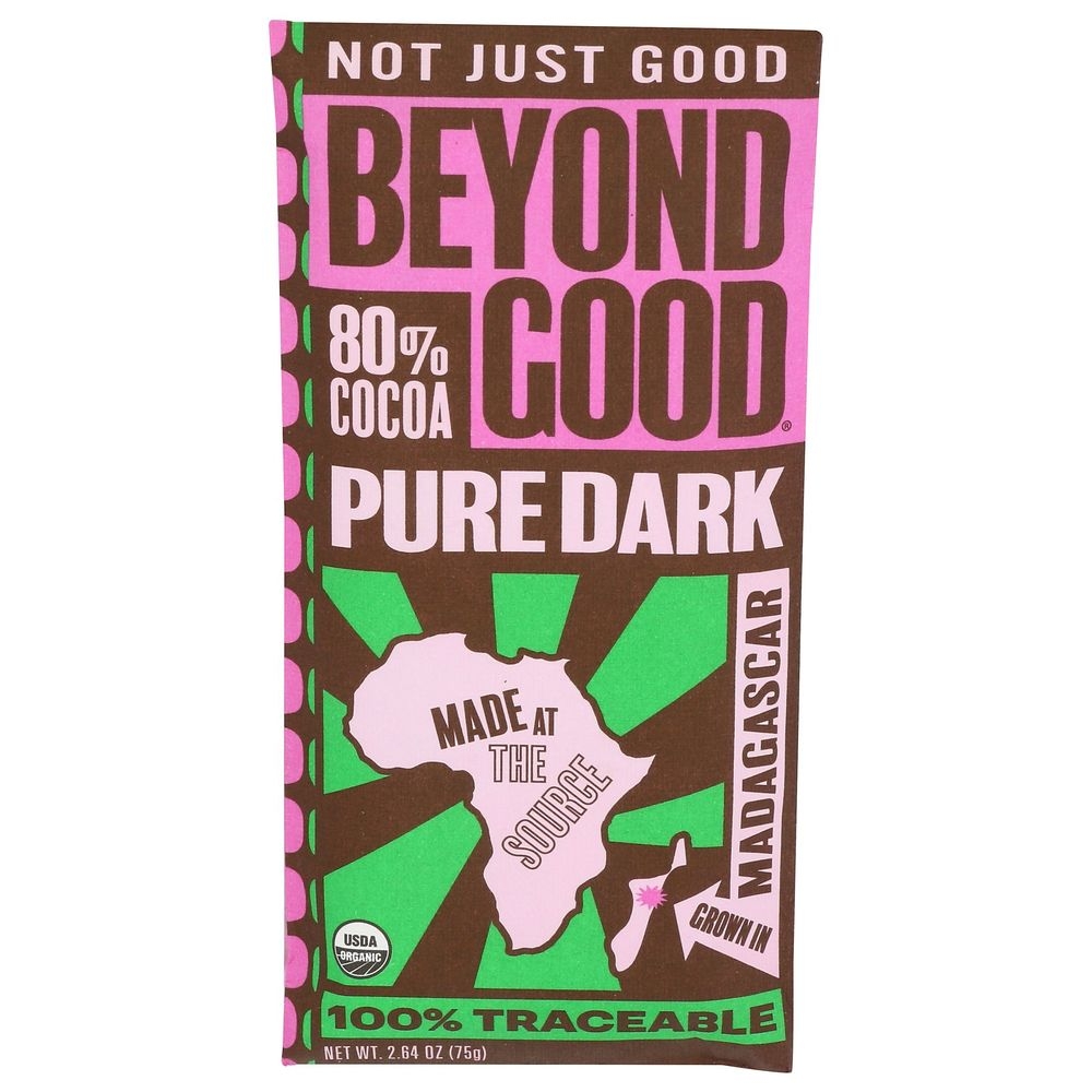 Beyond Good Organic 80 Percent Cocoa Madagascar Pure Dark Chocolate Bar, 2.64 Ounce -- 12 per case
