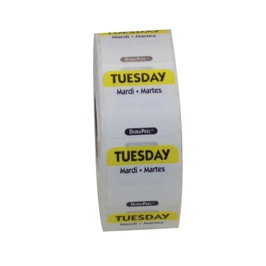 National Checking Durapeel Trilingual Tuesday Label, 1 x 1 inch -- 1000 per case
