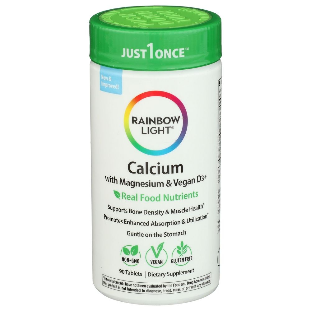 Rainbow Light Calcium Magnesium and Vegan D3 Plus Real Food Nutrients Tablet, 90 count