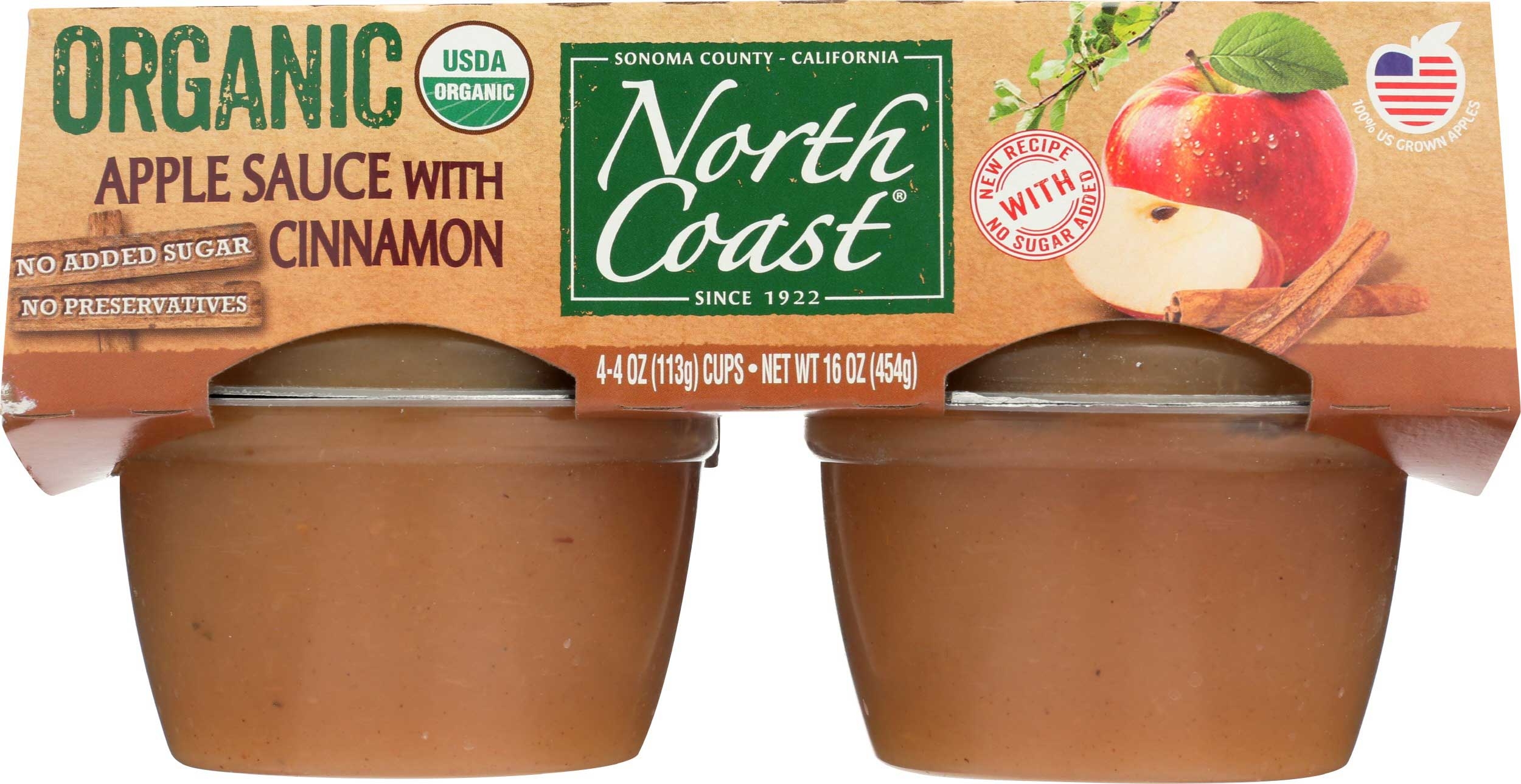 North Coast Organic Apple Sauce with Cinnamon, 4 count per pack -- 12 per case