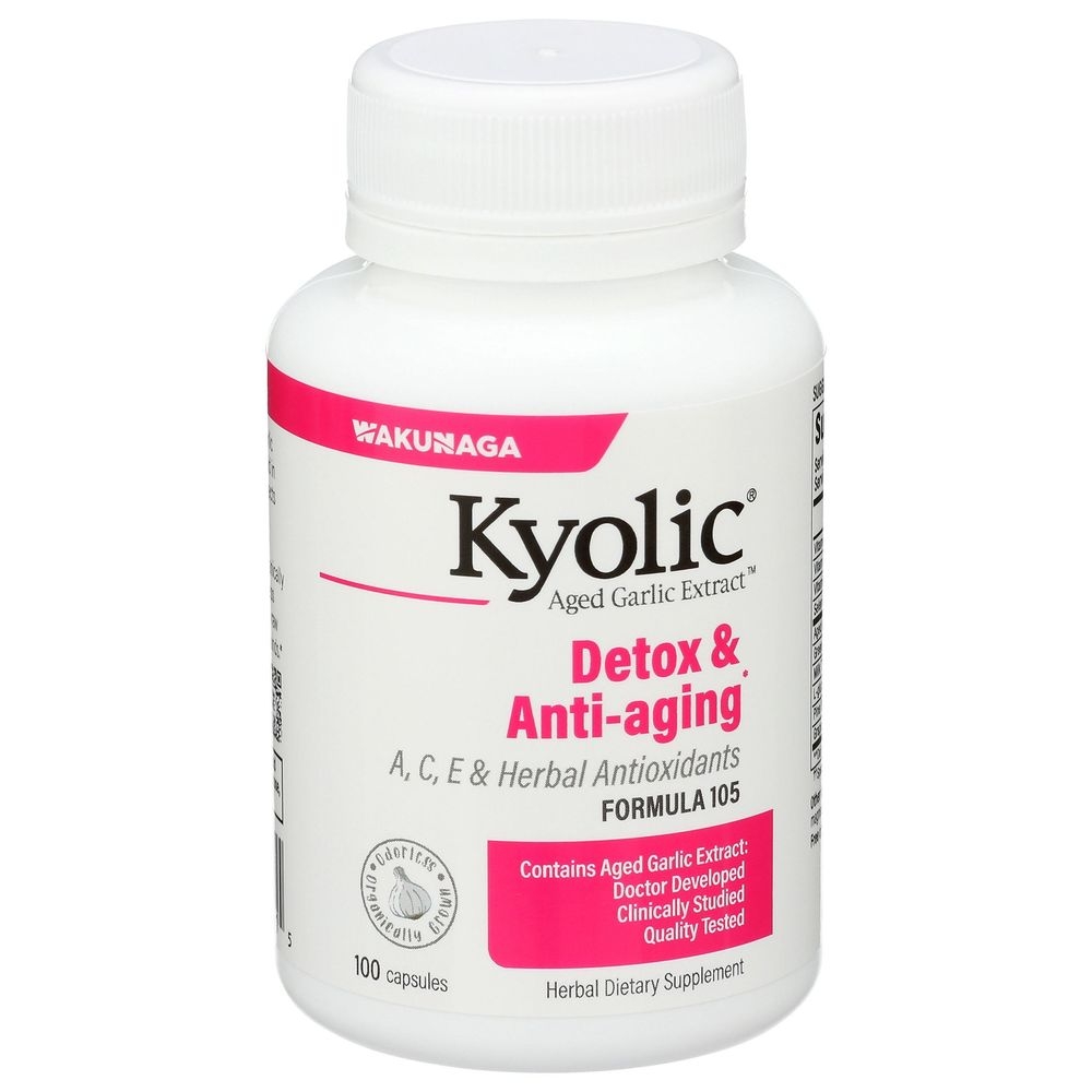 Kyolic Aged Garlic Extract Formula 105 Detox and Anti Aging Dietary Supplement Capsules, 100 count