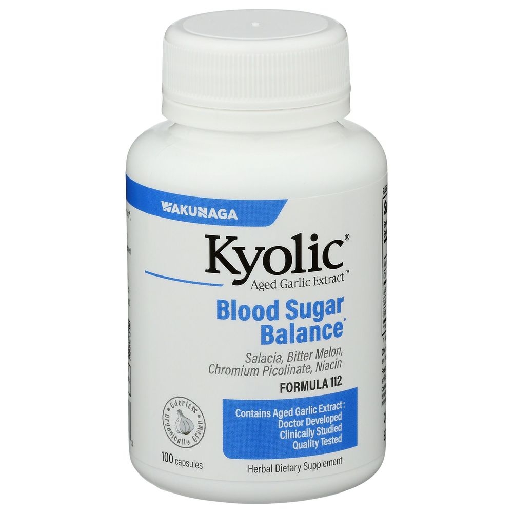 Kyolic Aged Garlic Extract Formula 112 Blood Sugar Balance Dietary Supplement Capsules, 100 count