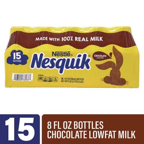 Nestle Nesquik Chocolate Lowfat Milk, 8 Ounce Bottle -- 15 per case