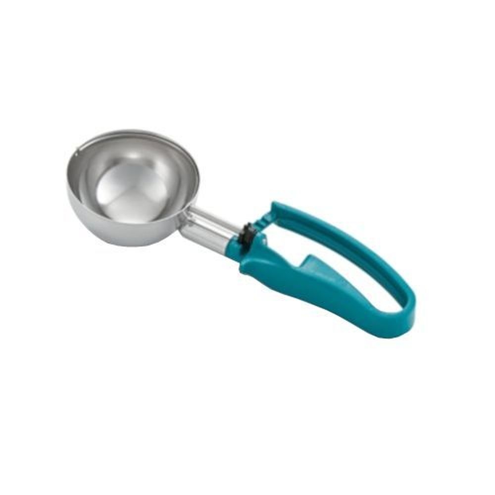 Vollrath 47389 Stainless Steel Number 5 Disher with Teal Squeeze Handle, 6 Ounce Capacity