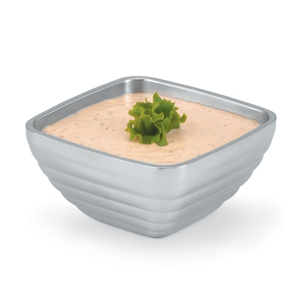 Vollrath 47619 Stainless Steel Beehive Pattern Square Double-Wall Serving Bowl, 0.75 Quart Capacity