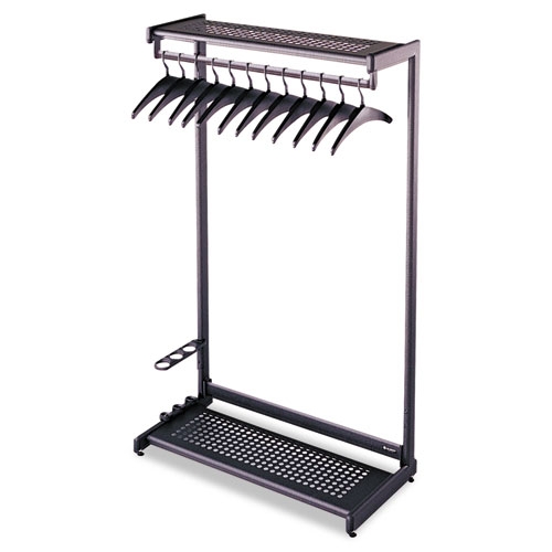 Quartet Black Single-Side Steel Garment Rack with Two Shelves and Eight Hangers, 24 x 18.5 x 61.5 inch