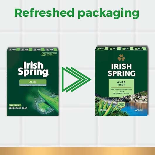 Irish Spring Aloe Mist Deodorant Bar Soap, 22.5 Ounce - 6 per pack -- 12 packs per case.