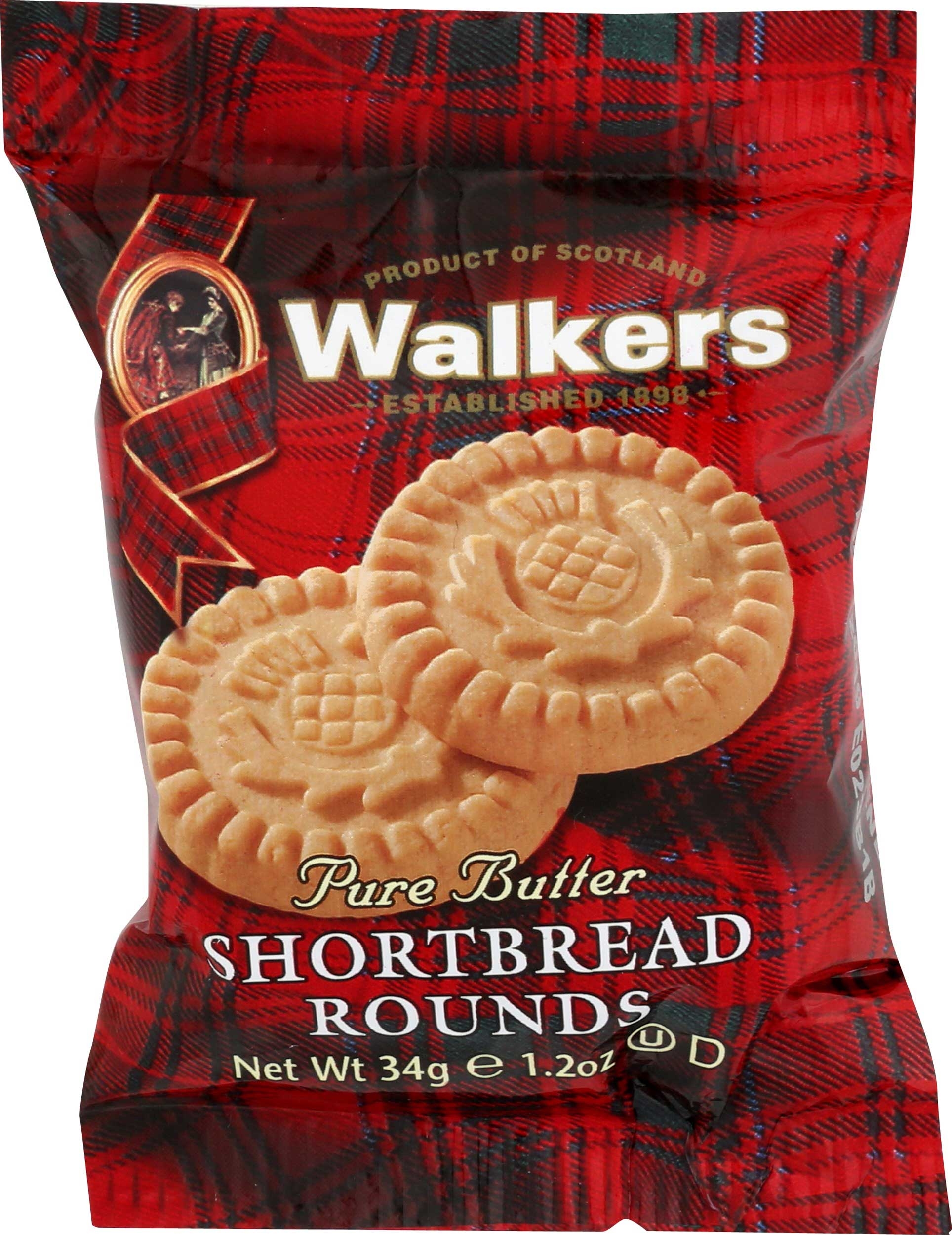 Walkers Pure Butter Shortbread Rounds Cookies, 2 count per pack -- 22 per case
