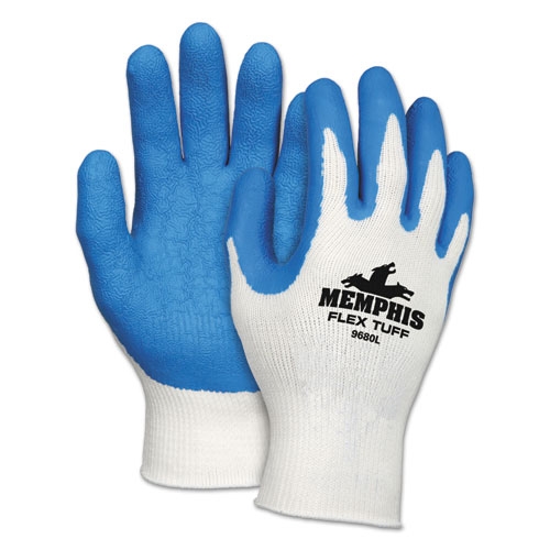 MCR Safety Medium White/Blue Premium Latex-Coated String-Knit Gloves -- 12 pairs per case