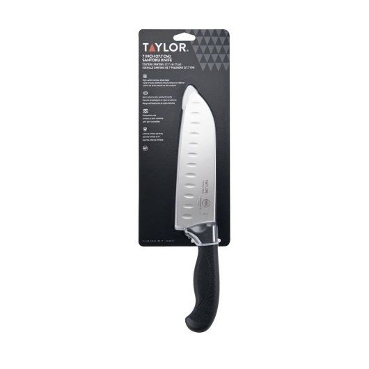 Taylor Black Handle Santoku Knife, 7 inch