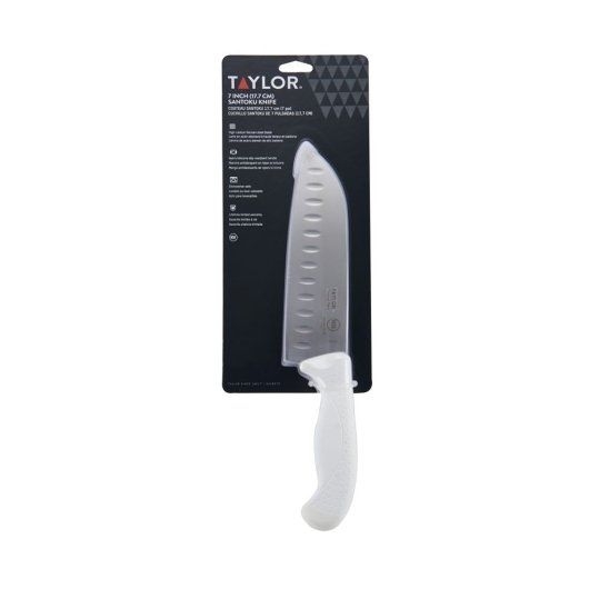 Taylor White Handle Santoku Knife, 7 inch