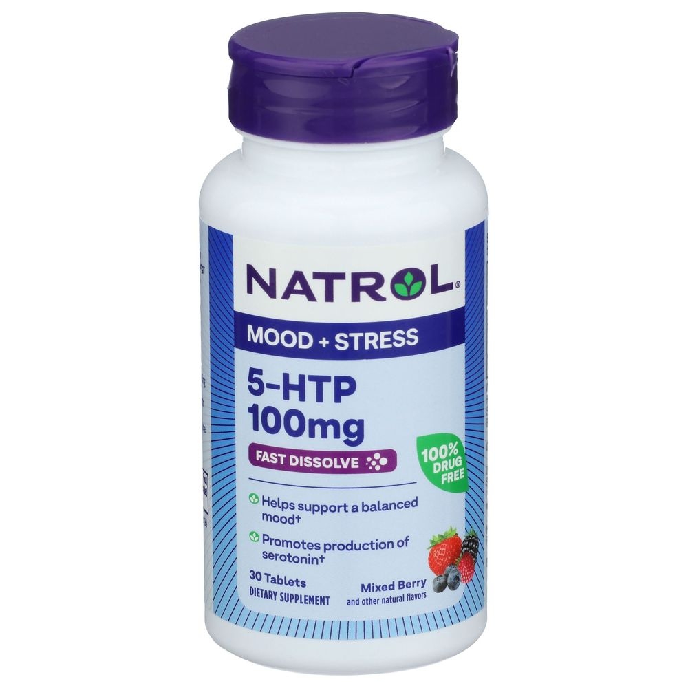 Natrol Mixed Berry 5 HTP 100mg Mood and Stress Fast Dissolve Dietary Supplements Tablets, 30 count
