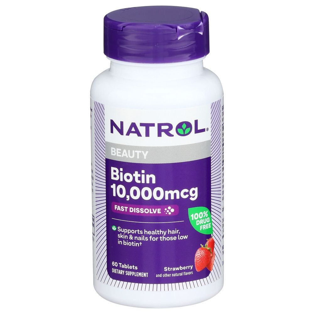 Natrol Strawberry Flavor 10000mcg Biotin Beauty Fast Dissolve Tablets, 60 count