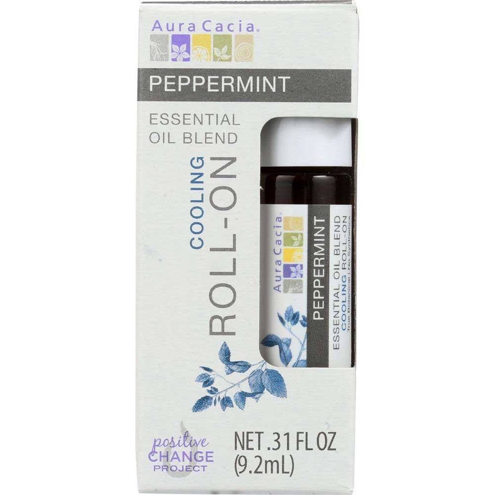 Aura Cacia Peppermint Cooling Essential Oil Blend Roll On, 0.31 Fluid Ounce -- 4 per case