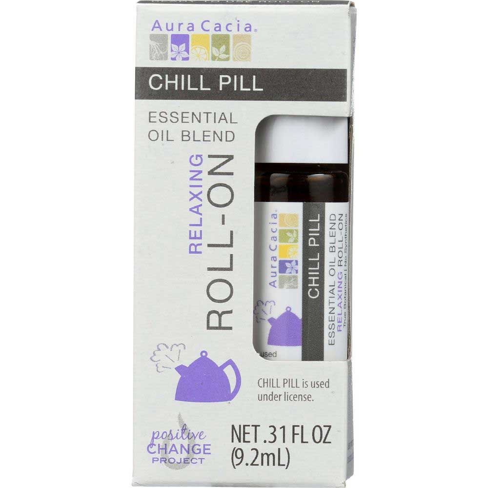 Aura Cacia Relaxing Chill Pill Essential Oil Blend Roll On, 0.31 Fluid Ounce -- 4 per case