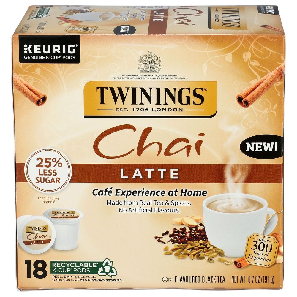 Twinings Chai Latte Tea K-Cup Pods, 18 count -- 3 per case