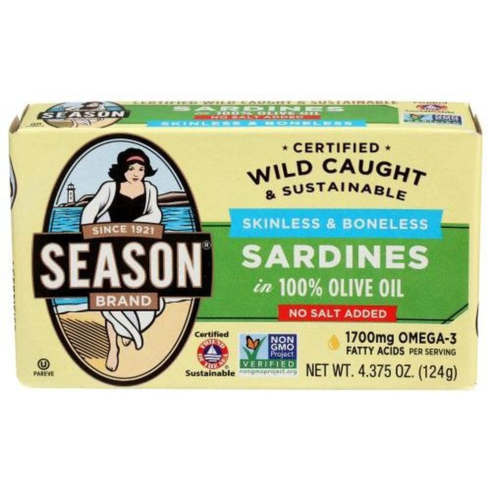 Season Skinless and Boneless Sardine in Olive Oil, 4.375 Ounce -- 12 per case