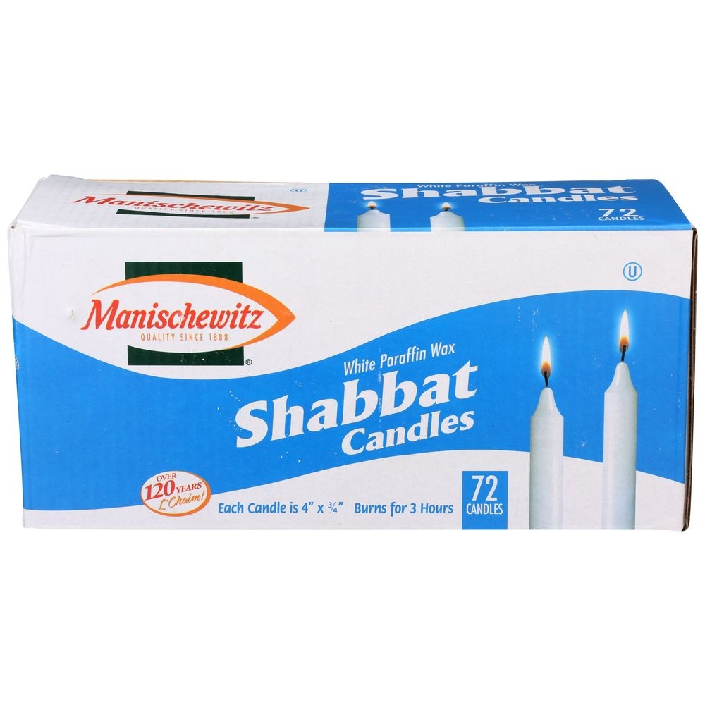 Manischewitz White Paraffin Wax Shabbat Candles, 72 count -- 8 per case