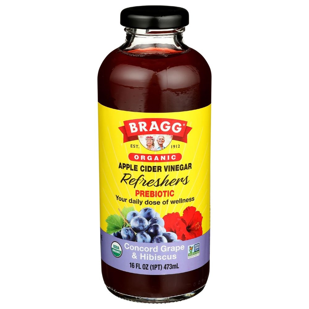 Bragg Organic Grape and Hibiscus Apple Cider Vinegar Refresher, 16 Fluid Ounce -- 12 per case