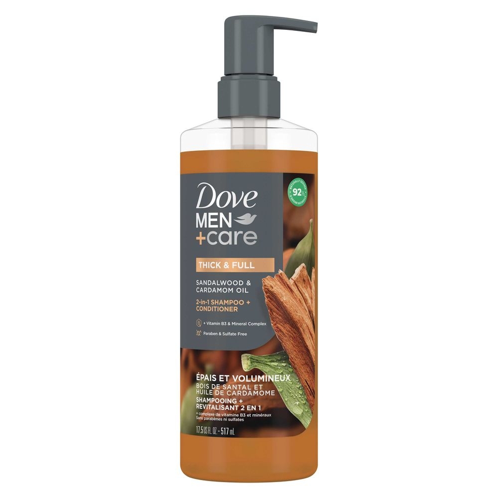 Dove Men Plus Care Thick and Full Sandalwood and Cardamom Oil 2-in-1 Shampoo Plus Conditioner, 17.5 Ounce -- 4 per case