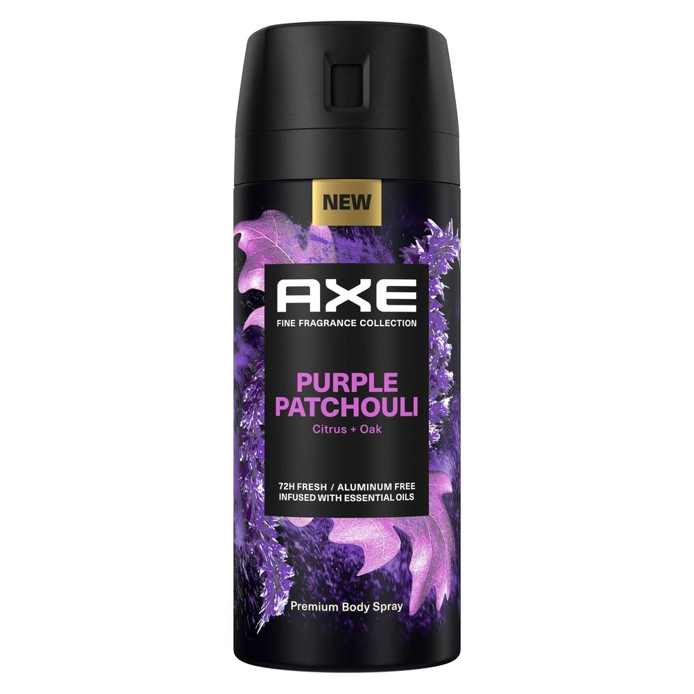 Axe Fine Fragrance Collection Purple Patchouli with Citrus Plus Oak Essential Oils Premium Deodorant Body Spray, 4 Ounce -- 12 per case