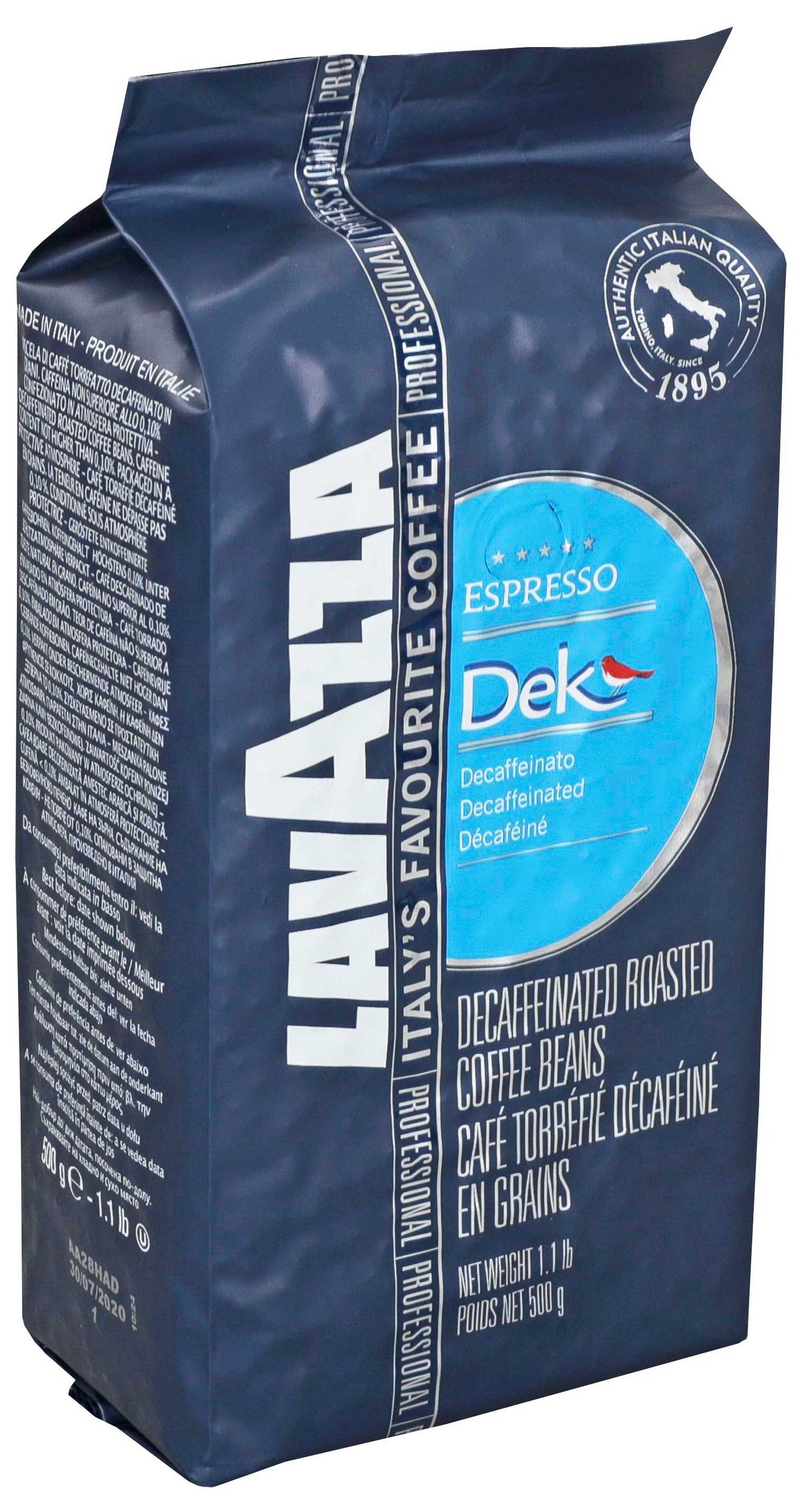 Lavazza Dek Bar Decaffeinated Beans Coffee, 500 Gram -- 12 per case