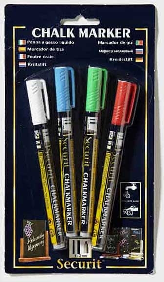 American Metalcraft Securit Original White Blue Green and Red Assortment Mini Tip Chalk Marker -- 4 per case