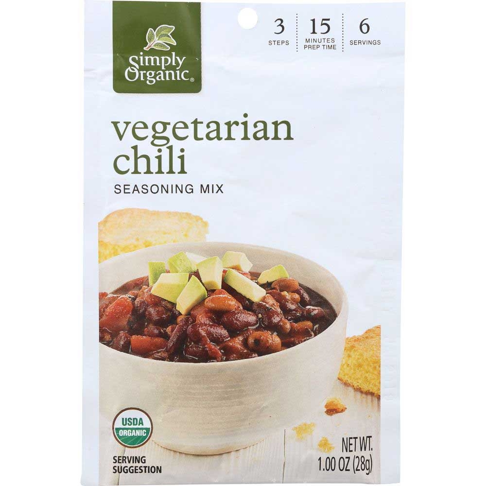 Simply Organic Vegetarian Chili Seasoning Mix, 1 Ounce -- 12 per case.