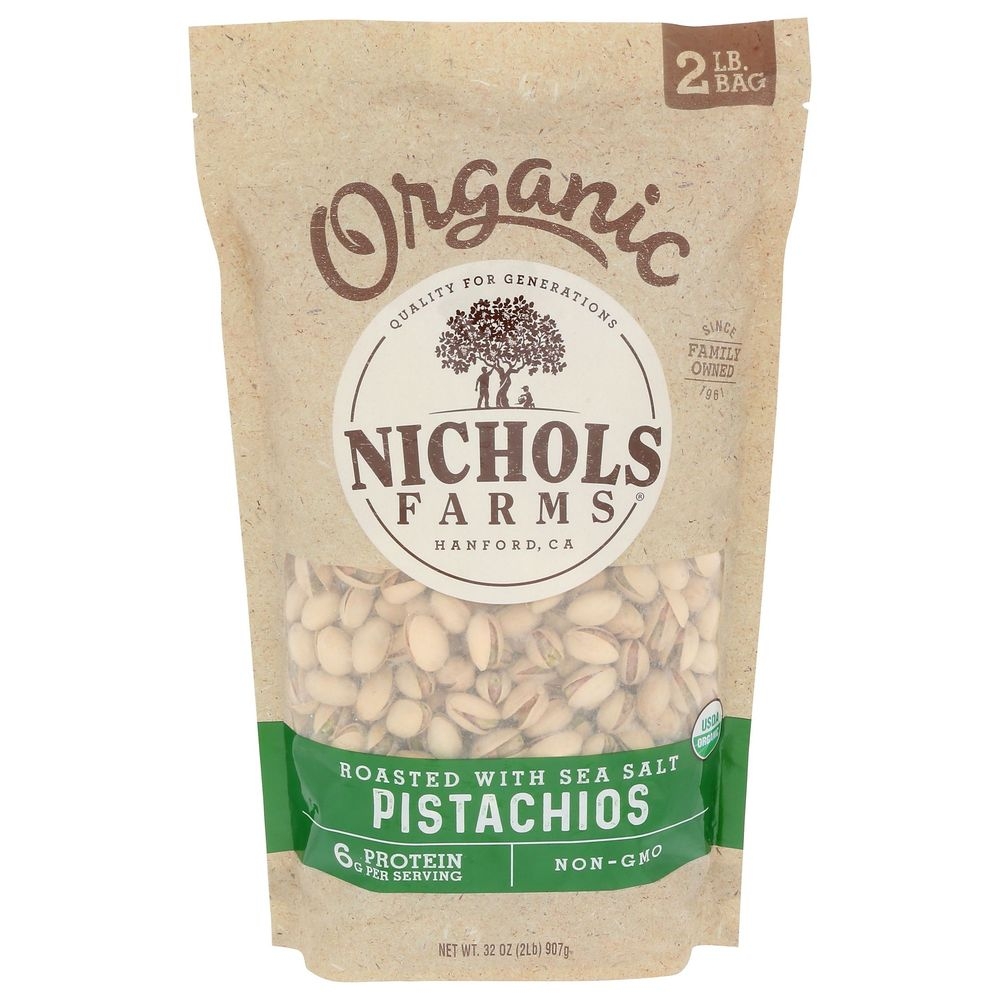 Nichols Farms Organic Roasted with Sea Salt Inshell Pistachios, 32 Ounce -- 14 per case