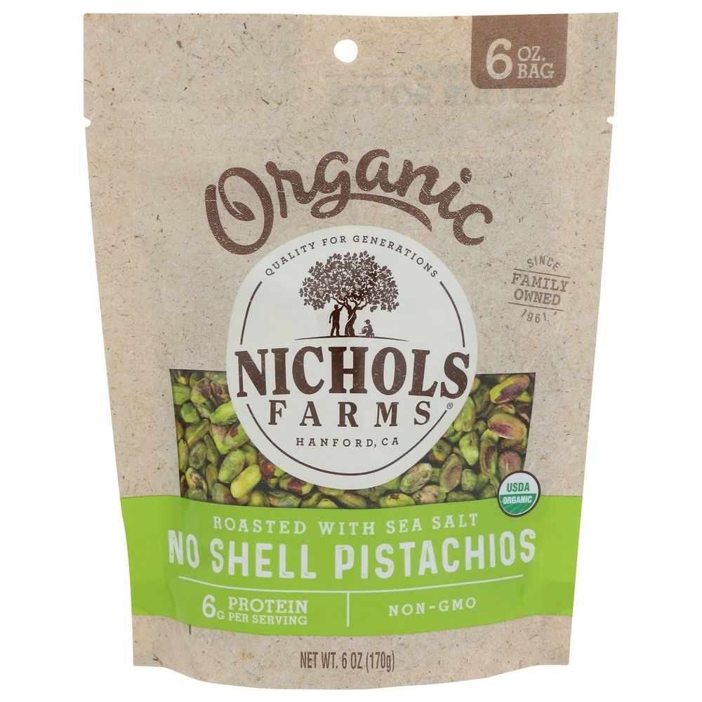 Nichols Farms Organic Roasted with Sea Salt No Shell Pistachios, 6 Ounce -- 15 per case