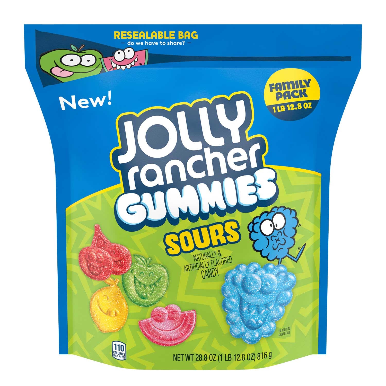 Jolly Rancher Sours Assorted Fruit Flavors Gummy Candy, 28.8 Ounce Pouch -- 6 per case